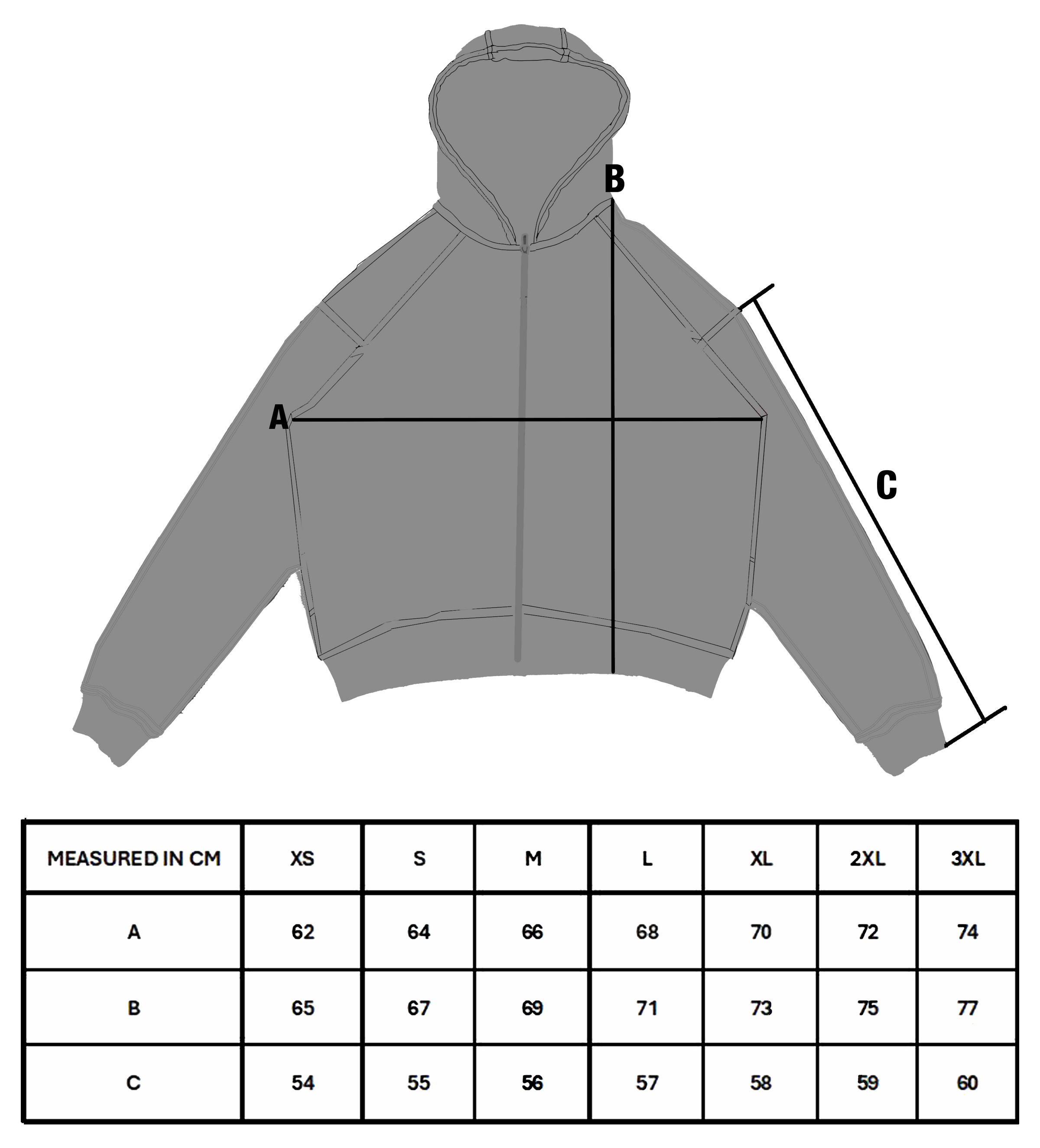 Size chart for FALSE MEMORIES ZIP UP