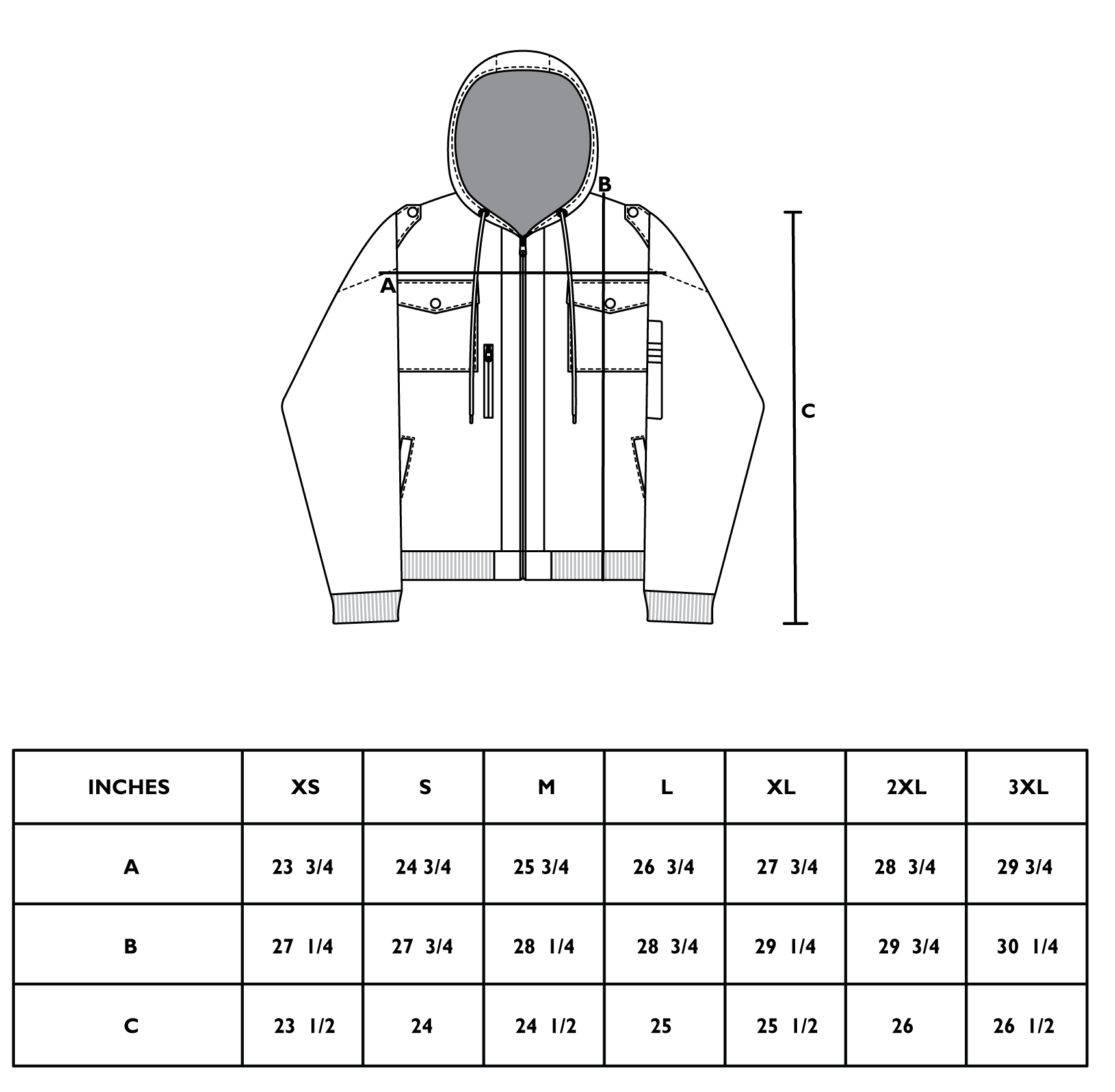 Size chart for SCOUTS BOMBER JACKET