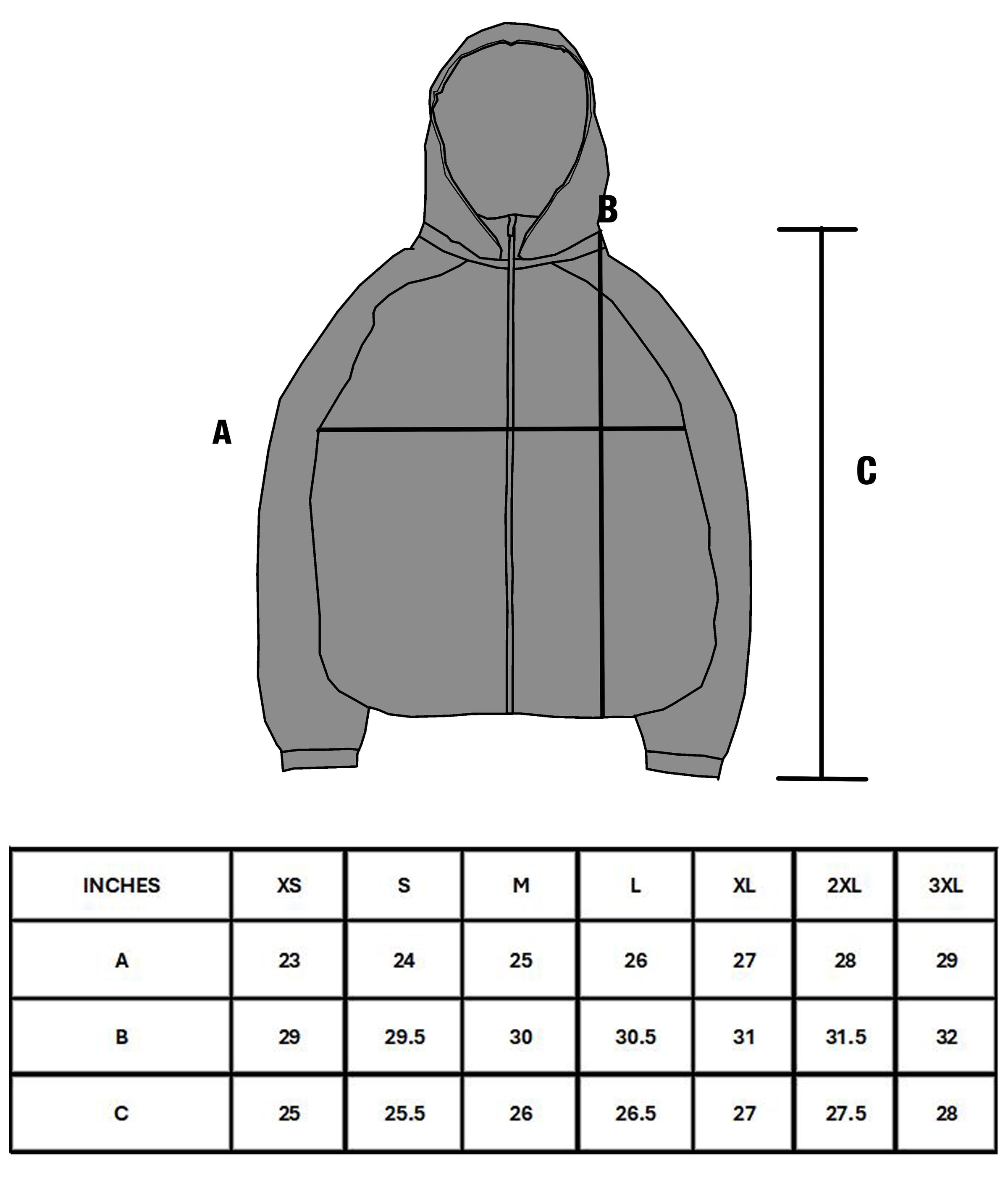 Size chart for TEETH TECH JACKET