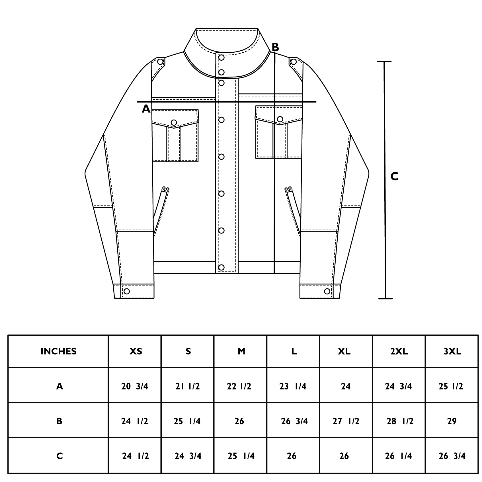 Size chart for SCOUTS FIELD JACKET