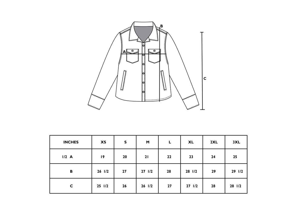 Size chart for KEY OF DESTINY FLANNEL