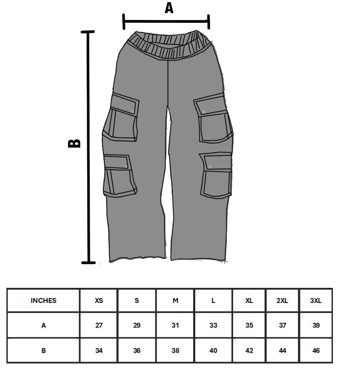 Size chart for UNVERSED SWEATS