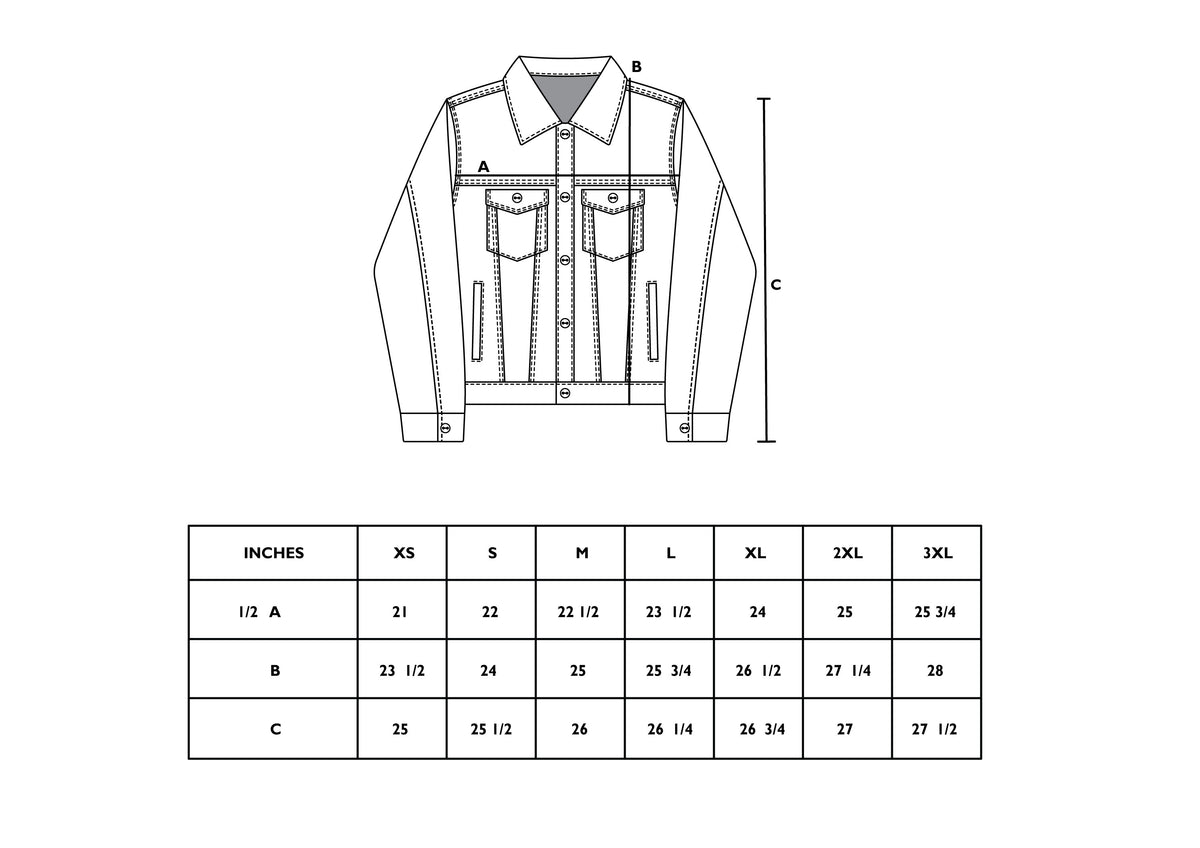 Size chart for KEY OF LIGHT HT DENIM JACKET