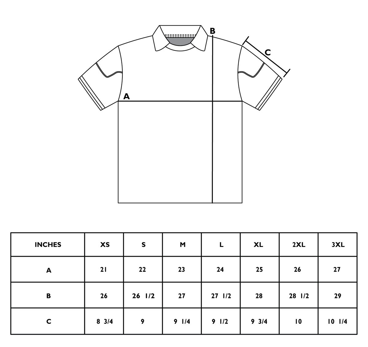 Size chart for FINAL FORM POLO