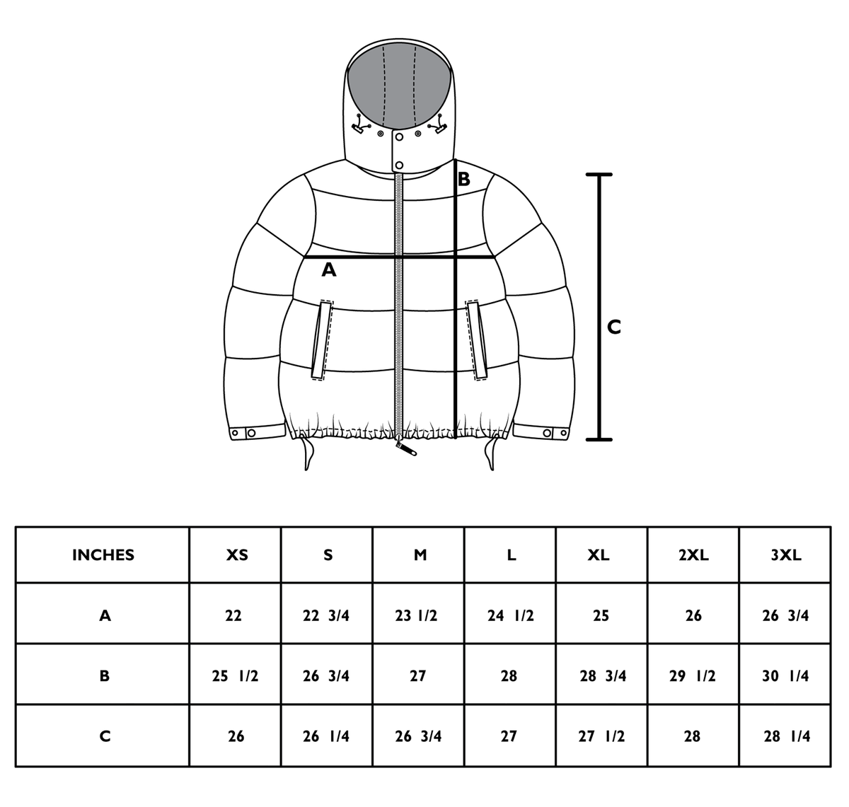 Size chart for FINAL FORM PUFFER