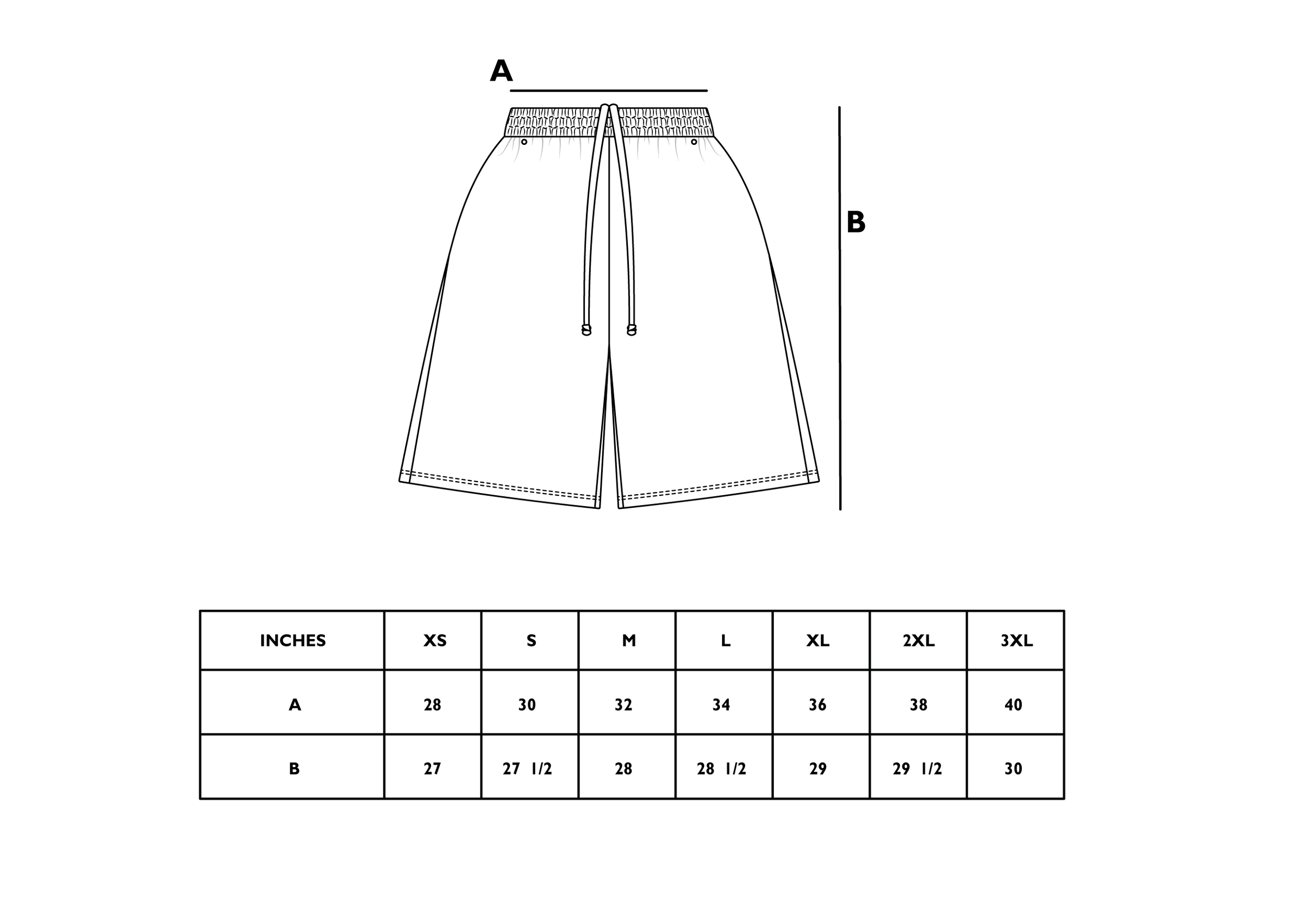 Size chart for ODM SWEATSHORTS