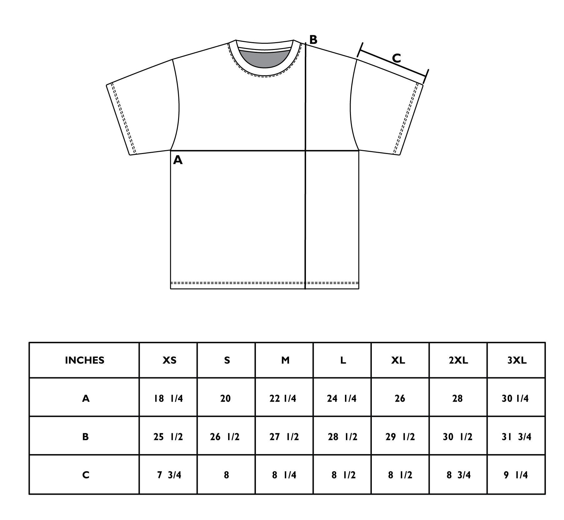 Size chart for EARTHSHAKER TEE