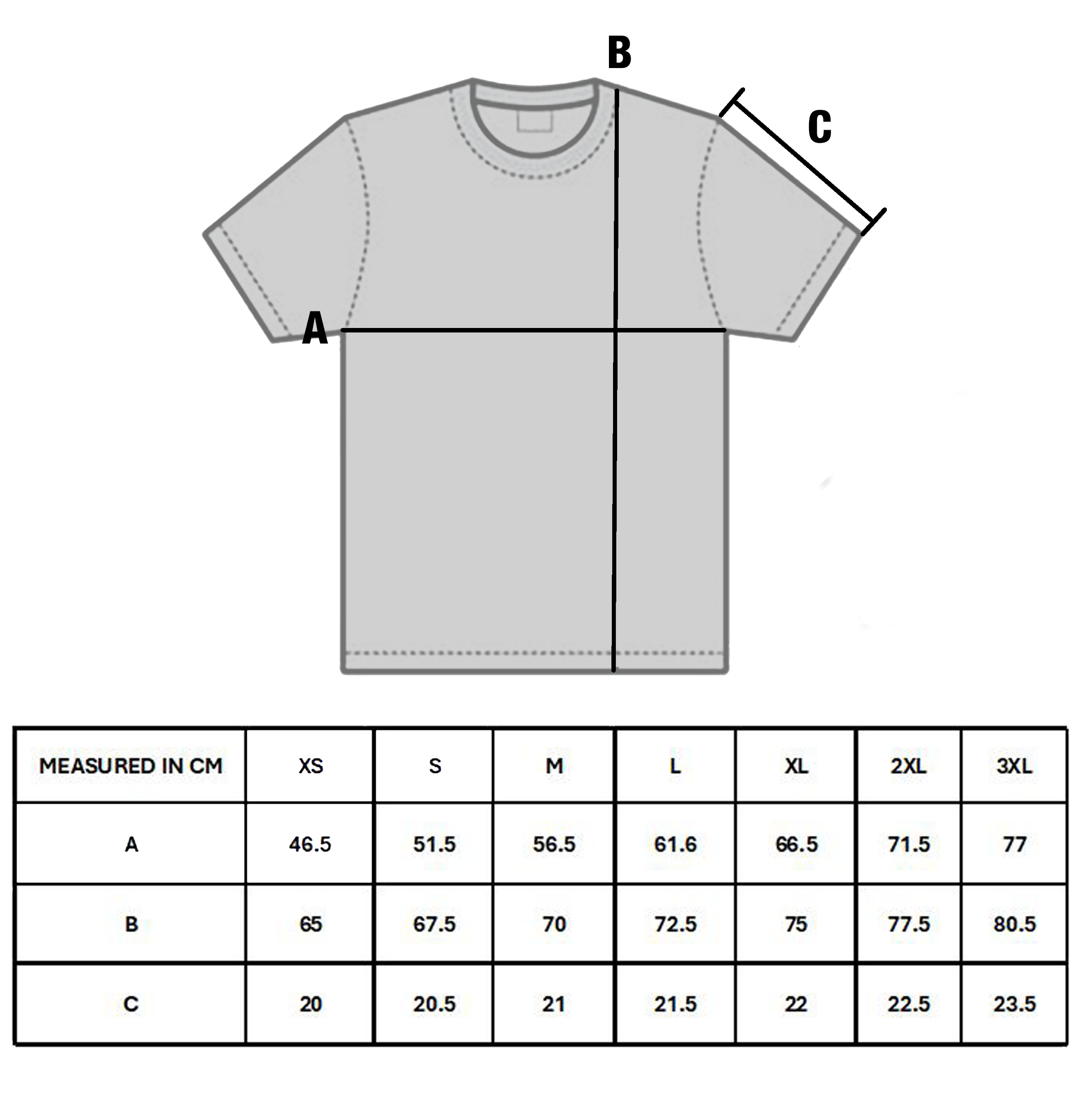 Size chart for PARALLEL HEARTS TEE