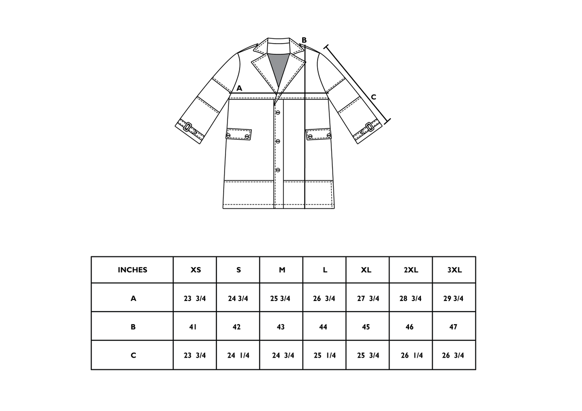 Size chart for CLEANER TRENCH